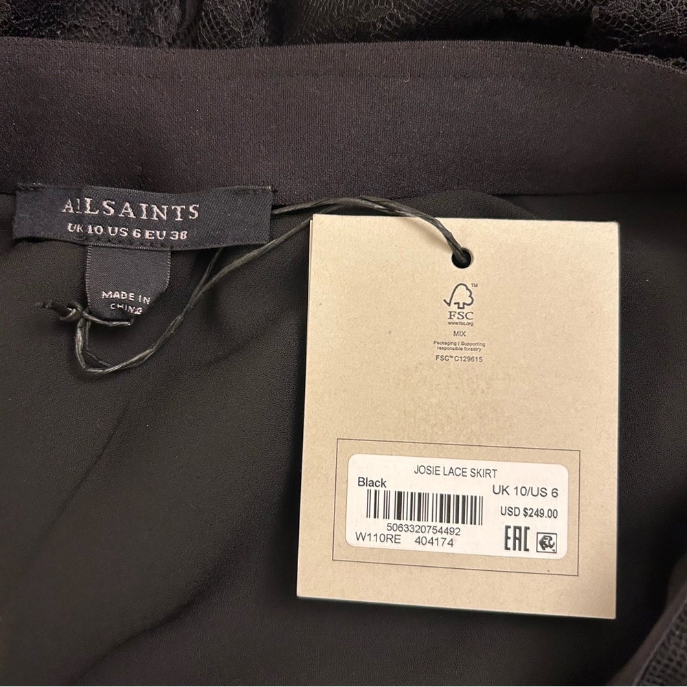 Allsaints Josie Asymmetric Lace Skirt in Black - Picture 8 of 13